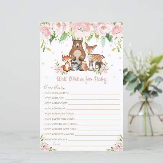Woodland Pink Floral Well Wwish for Baby Kaart (Staand voorkant)