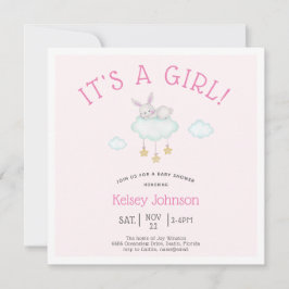Woodland Pink Het is een Girl Bunny Baby shower Kaart