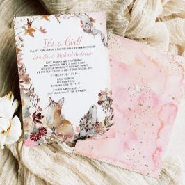 Woodland Pink Meisje Fox Bunny Baby shower per Mai Kaart