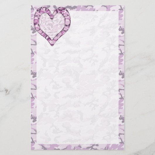 Woodland Pink/Paars Camouflage Heart op Camo Briefpapier (Voorkant)