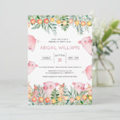 Woodland Pink Pig. & Rabbit Baby shower Kaart (Staand voorkant)