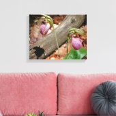 Woodland Pink Wild Lady Slipper Orchid Flowers Canvas Afdruk (Insitu (Woonkamer))