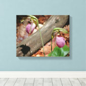 Woodland Pink Wild Lady Slipper Orchid Flowers Canvas Afdruk (Insitu (Houten vloer))