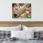 Woodland Pink Wild Lady Slipper Orchid Flowers Canvas Afdruk (Insitu (Slaapkamer))