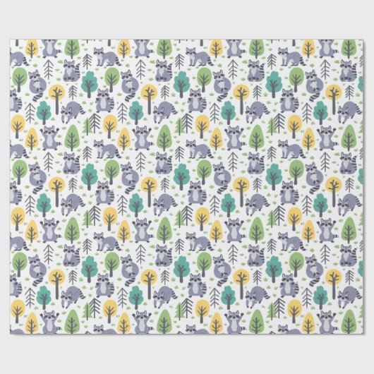 Woodland Playful Raccoons Cadeaupapier (Vlak)