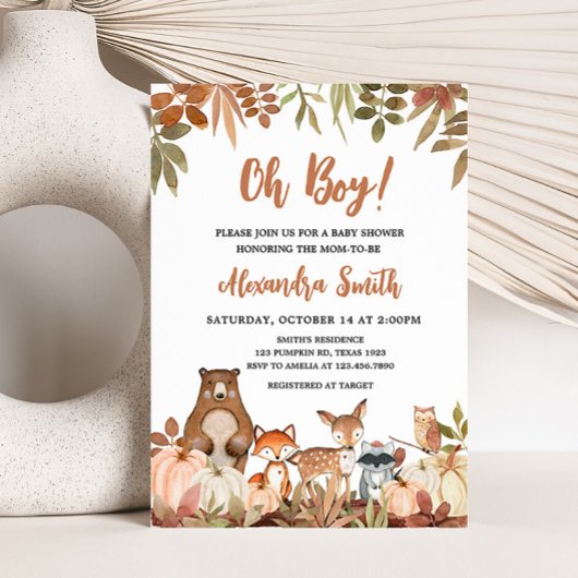 Woodland Pumpkin Animals Baby shower Kaart