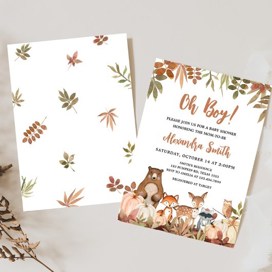 Woodland Pumpkin Animals Baby shower Kaart