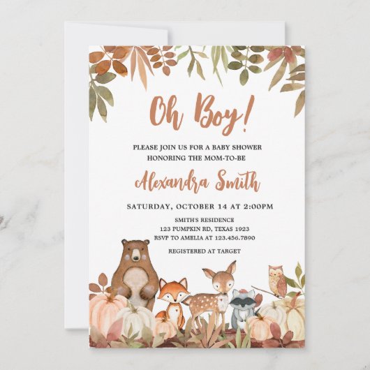 Woodland Pumpkin Animals Baby shower Kaart (Voorkant)