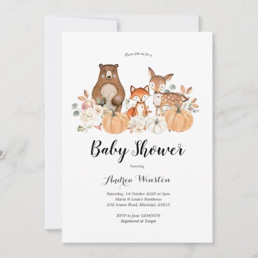 Woodland Pumpkin Baby shower Invitation Kaart (Voorkant)