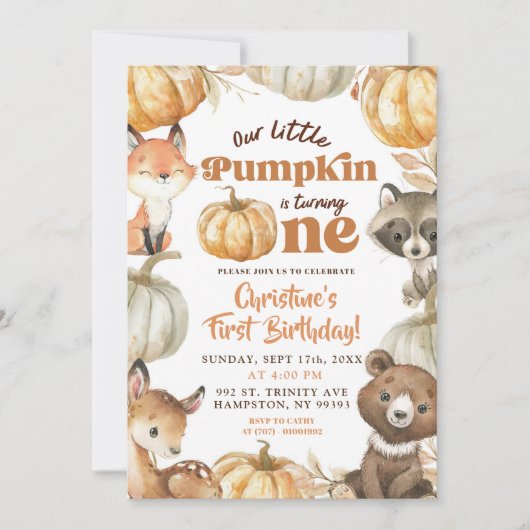 Woodland Pumpkin gaat een verjaardag vieren Kaart (Voorkant)