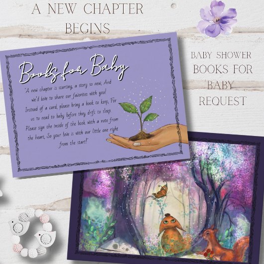 Woodland Purple Forest Books for Baby Request  Informatiekaartje