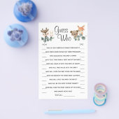 Woodland Raad wie Baby shower-spelkaart Flyer (Enkel)