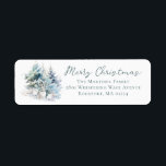 Woodland Rabbit Christmas Return Adreslabel Etiket<br><div class="desc">Rustieke bosscène met een konijnenfamilie die stoeien in een besneeuwd dennenbos. Merry Christmas is geschreven in een eenvoudig script boven het retouradres. Alle teksten kunnen bewerkt worden.</div>