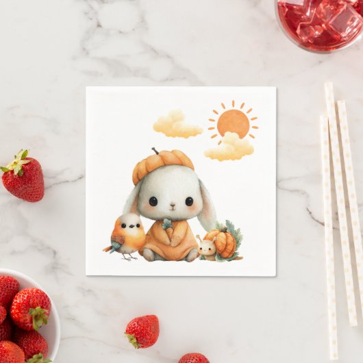 Woodland Rabbit Snail Bird Fall Kids' Birthday Servet (Insitu)