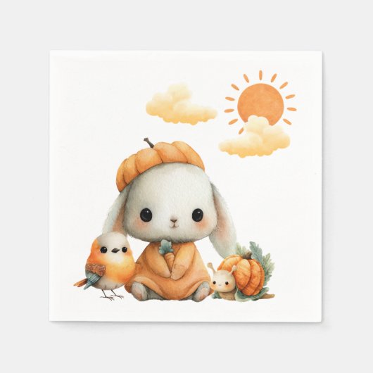 Woodland Rabbit Snail Bird Fall Kids' Birthday Servet (Voorkant)