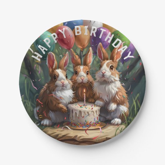 Woodland Rabbits Verjaardagsfeest Papieren Bordje (Voorkant)