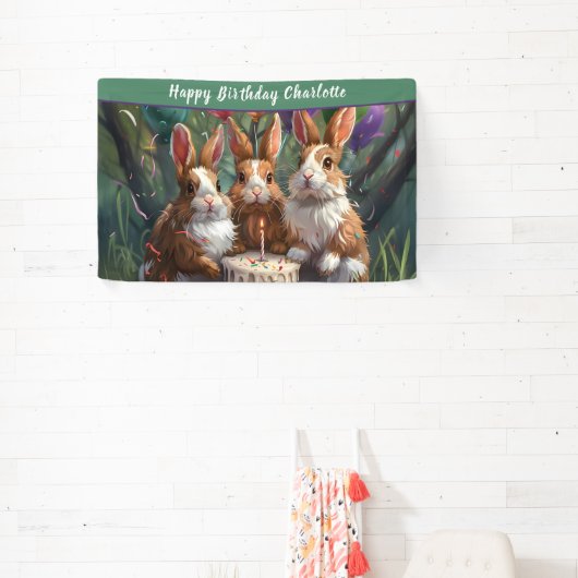 Woodland Rabbits Verjaardagsfeest Spandoek (Insitu)