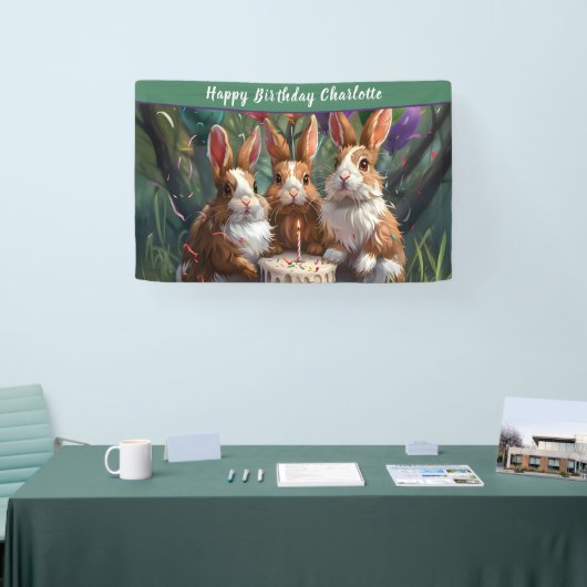 Woodland Rabbits Verjaardagsfeest Spandoek (Beurs)