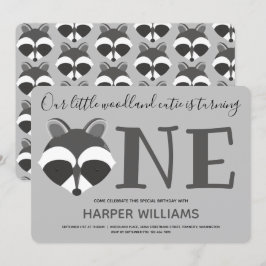 Woodland Raccoon Baby One First Birthday Kaart