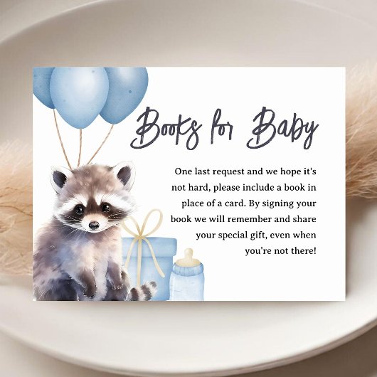 Woodland Raccoon Baby shower Boeken voor Baby Informatiekaartje