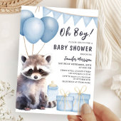 Woodland Raccoon Baby shower Boy Blue Balloons Kaart