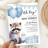 Woodland Raccoon Baby shower Boy Blue Balloons Kaart