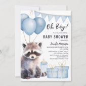 Woodland Raccoon Baby shower Boy Blue Balloons Kaart (Voorkant)