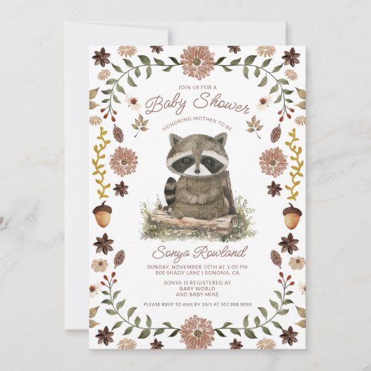 Woodland Raccoon Baby Shower Kaart (Voorkant)