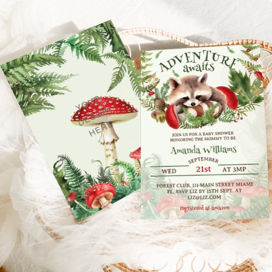 Woodland Raccoon baby shower Kaart