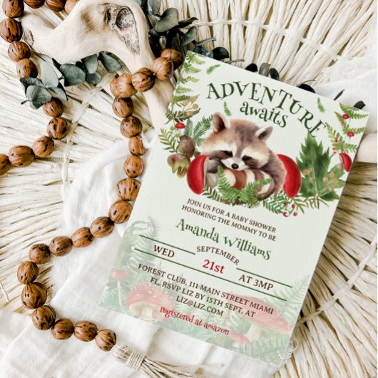 Woodland Raccoon baby shower Kaart