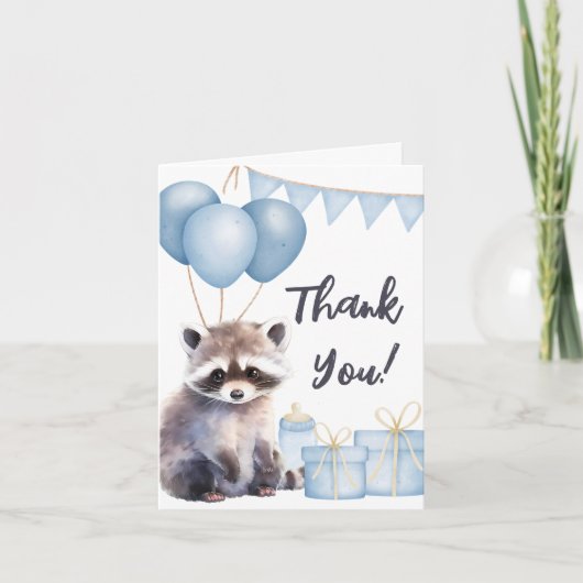 Woodland Raccoon Baby shower Opgevouwen Dank u kaa Bedankkaart (Voorkant)