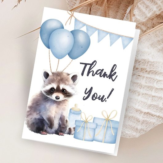 Woodland Raccoon Baby shower Opgevouwen Dank u kaa Bedankkaart