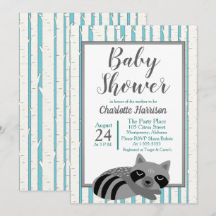 Woodland Raccoon & Berken Baby shower Kaart