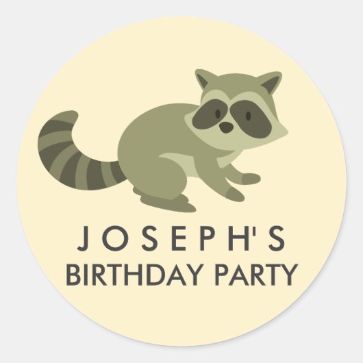 Woodland Raccoon Birthday Sticker (Voorkant)