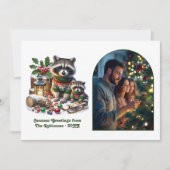Woodland Raccoon Family Rustic Forest Christmas Feestdagenkaart (Voorkant)