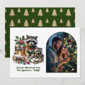 Woodland Raccoon Family Rustic Forest Christmas Feestdagenkaart (Voorkant / Achterkant)
