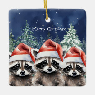 Woodland Raccoon Kerstmis Keramisch Ornament