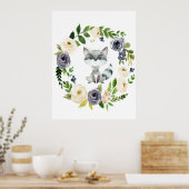 Woodland raccoon navy floral nursery print (Keuken)