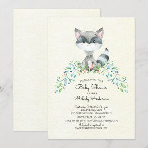 Woodland Raccoon Neutraal Baby shower Invitation Kaart
