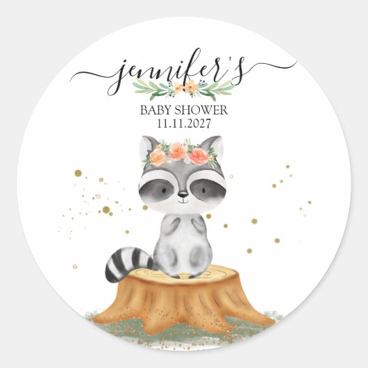 Woodland Raccoon Ronde Sticker (Voorkant)