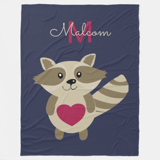 Woodland Raccoon Schattig Monogrammed Personalized Fleece Deken (Voorkant)