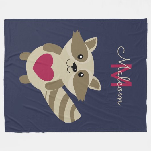 Woodland Raccoon Schattig Monogrammed Personalized Fleece Deken (Voorkant (Horizontaal))