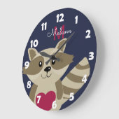 Woodland Raccoon Schattig Monogrammed Personalized Grote Klok (Hoek)