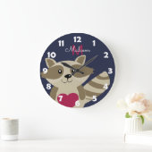 Woodland Raccoon Schattig Monogrammed Personalized Grote Klok (Huis)
