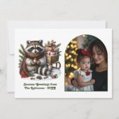 Woodland Raccoon Seasons Greeting Rustic Christmas Feestdagenkaart (Voorkant)