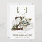 Woodland Raccoon Tweede verjaardag uitnodiging (Voorkant)