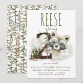 Woodland Raccoon Tweede verjaardag uitnodiging (Voorkant / Achterkant)