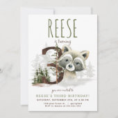 Woodland Raccoon Uitnodiging voor de derde verjaar (Voorkant)