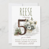 Woodland Raccoon Uitnodiging voor vijfde verjaarda (Voorkant)