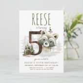 Woodland Raccoon Uitnodiging voor vijfde verjaarda (Staand voorkant)